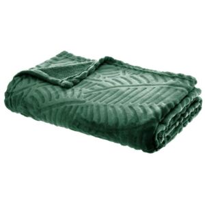 Koc na łóżko, kanapę, narzuta do salonu, efekt liści palmy 3D, kolor zielony, 150 x 125 cm