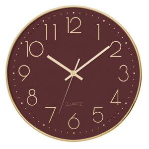 Cichy zegar ścienny do sypialni, zegar z cichym mechanizmem, czerwony, Ø 30 cm