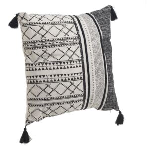 Czarno-biała poduszka z frędzlami InArt Tribe, 45x45 cm