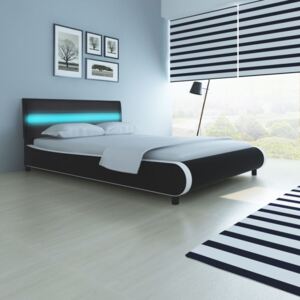 Łóżko z zagłówkiem LED 140 cm czarne obicie ze sztucznej skóry