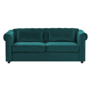 Sofa rozkładana welurowa zielona CHESTERFIELD