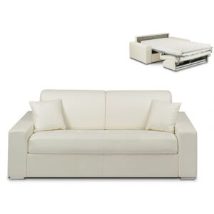 3-osobowa kanapa z ekspresowym mechanizmem rozkładania z materiału skóropodobnego EMIR - Kolor: biały - Miejsce do spania: 140 cm - Materac 14 cm