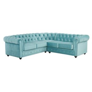 Sofa narożna z weluru CHESTERFIELD - Pastelowoniebieski