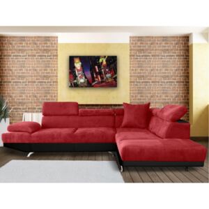 Sofa narożna XL z tkaniny i materiału skóropodobnego ROMAIN - Czerwony/czarny - Narożnik prawostronny