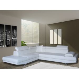 Sofa narożna XL z materiału skóropodobnego ROMAIN - Biały - Narożnik lewostronny