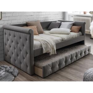 Łóżko wysuwane pikowane LOUISE - 2 × 90 × 190 cm - szara tkanina