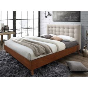 Łóżko FRANCESCO - 140 × 190 cm - Beżowa tkanina i drewno