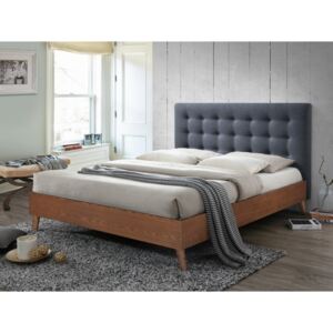 Łóżko FRANCESCO - 160 × 200 cm - Szara tkanina i drewno