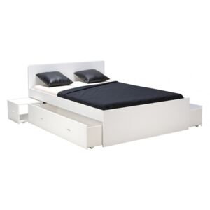 Łóżko z 2 stolikami nocnymi i 2 szufladami PACOME - 140 × 190 cm - Lakierowane na biało