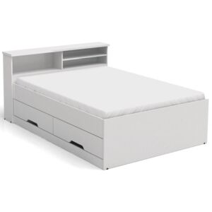 Łóżko BORIS z szufladami i półkami - biały - 140 × 190 cm