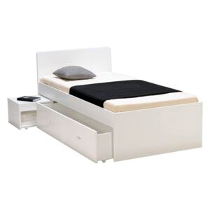 Łóżko ze stolikiem nocnym i szufladą PACOME - 90 × 190 cm - Lakierowane na biało