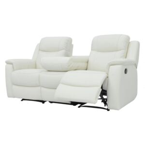 Skórzana sofa 3-osobowa EVASION z funkcją relaks - biały kość słoniowa