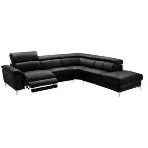 Skórzana sofa narożna z elektrycznie regulowaną funkcją relaks SITIA - Czarny - Prawostronna