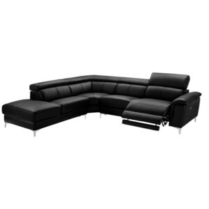 Skórzana sofa narożna z elektrycznie regulowaną funkcją relaks SITIA - Czarny - Lewostronna