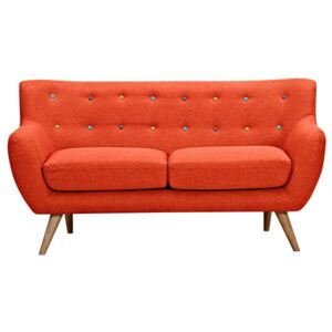 Sofa 2-osobowa z tkaniny SERTI - Krwisto-pomarańczowy z dekoracyjnymi wielokolorowymi guzikami
