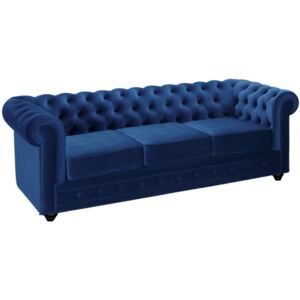 3-osobowa sofa CHESTERFIELD - Welur w odcieniu niebieskim królewskim
