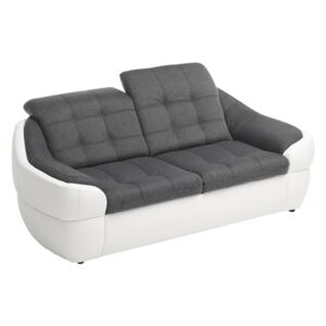 Sofa 2-osobowa z tkaniny i materiału skóropodobnego FAREZ - Model dwukolorowy szary i biały