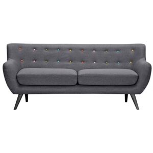 Sofa 3-osobowa z tkaniny SERTI - Szaro-antracytowy kolor i wielokolorowe dekoracyjne guziki