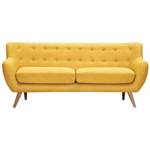 Sofa 3-osobowa z tkaniny SERTI - Miodowa żółć z dopasowanymi dekoracyjnymi guzikami