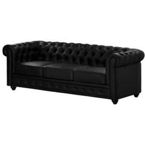 3-osobowa sofa z materiału skóropodobnego CHESTERFIELD- Czarny