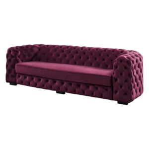 3-osobowa sofa STANLEY w stylu Chesterfield – welur w kolorze purpurowym