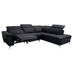 Narożna sofa OLBIA z elektryczną funkcją relaksu – Kolor czarny – Narożnik prawy