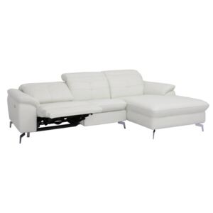 Narożna sofa LISMORE z elektryczną funkcją relaksu z bawolej skóry – Kolor biały– Narożnik prawy