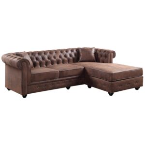 Narożna sofa TOLEDO w stylu chesterfield, dwustronna, z postarzanej mikrofibry – kolor czekoladowy