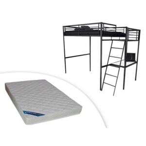 Łóżko antresola CASUAL – blat biurka – kolor antracytowy i piankowy materac ZEUS 140 × 190 cm