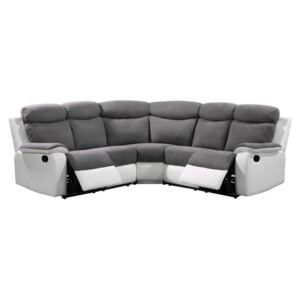 Narożna sofa BILSTON – typu relaks, mikrofibra i skóra syntetyczna – kolor szaro-biały