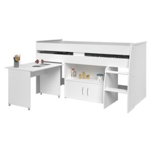 Łóżko MARCELLE - z biurkiem i miejscem do przechowywania - 90x200 cm - Kolor biały