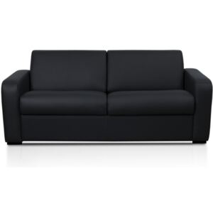 Sofa 3-osobowa BEVIS rozkładana typu express, ze skóry – kolor czarny