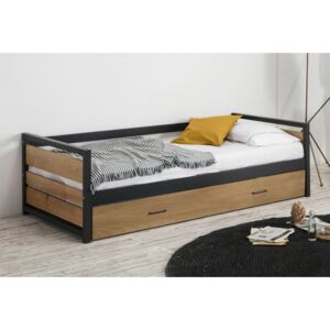 Łóżko wysuwane w industrialnym stylu BOSTON - 2x90x190cm - MDF, sosna i metal Kolor: Orzech i antracyt