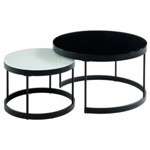 Wsuwane stoliki kawowe BILLIE - Hartowane szkło i metal - Kolor czarny i biały