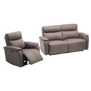 Sofa 3- + 1-osobowa HENEL z tkaniny, z elektryczną funkcją relaksu – kolor taupe
