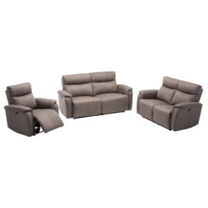 Sofa 3- + 2- +1-osobowa HENEL z tkaniny, z elektryczną funkcją relaksu – kolor taupe