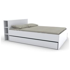 Łóżko EUGENE z zagłówkiem, miejscem do przechowywania i szufladami – 140 × 190 cm – kolor biały