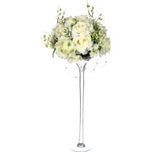 Kompozycja kwiatowa, biały bukiet na szklanej podstawie, 64 cm