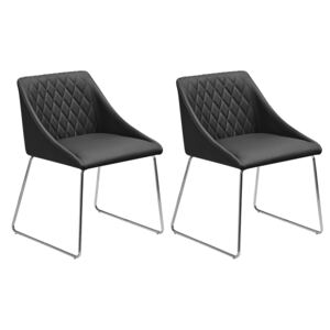 Zestaw 2 krzeseł czarnych ekoskóra ze srebrnymi nogami fotele do jadalni salonu styl nowoczesny minimalistyczny sztuczna skóra ekologiczna Beliani