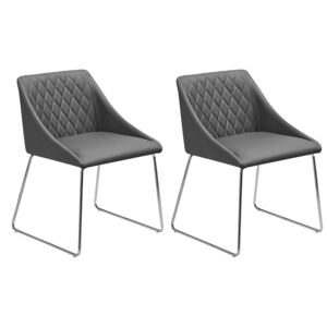 Zestaw 2 krzeseł szarych ekoskóra ze srebrnymi nogami fotele fo jadalni salonu styl nowoczesny minimalistyczny sztuczna skóra ekologiczna Beliani