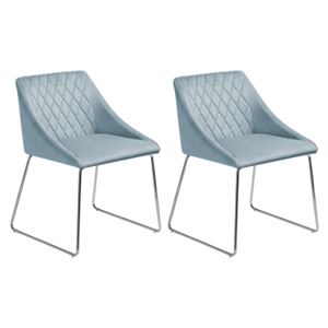 Zestaw 2 krzeseł niebieskich welurowych ze srebrnymi nogami do jadalni styl retro przejściowy Beliani
