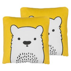 Zestaw 2 poduszek dla dzieci żółty materiałowy z wypełnieniem miś niedźwiadek maskotka przytulanka