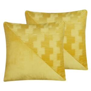 Zestaw 2 poduszek dekoracyjnych żółty welurowy 45 x 45 cm kwadratowa z wypełnieniem ozdoba akcesoria salon sypialnia