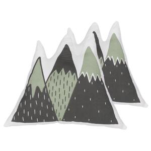 Zestaw 2 poduszek zielono-czarny materiałowy z wypełnieniem góry maskotka przytulanka