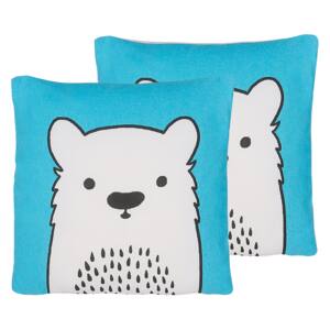 Zestaw 2 poduszek dla dzieci niebieski materiałowy z wypełnieniem miś niedźwiadek maskotka przytulanka