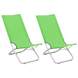 Składane krzesła plażowe, 2 szt., zielone, obite tkaniną