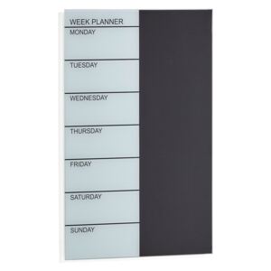 Tablica szklana, plan tygodniowy, 400x600 mm, czarny/biały