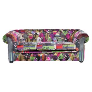 Sofa trzyosobowa tapicerowana patchwork fioletowa CHESTERFIELD