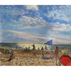 Reprodukcja Blue flag and red sun shade Montalivet, Andrew Macara