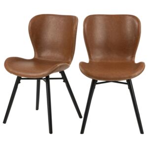 SELSEY Zestaw dwóch krzeseł tapicerowanych Glena brązowe z ekoskóry na czarnych nóżkach